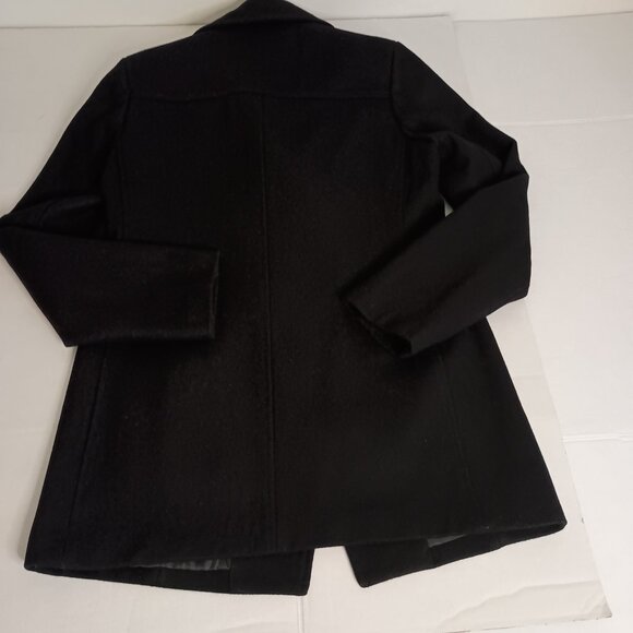 Kenneth Cole Asymmetrical Wool Blend Black Double Breasted Pea Coat Womens Small - Picture 5 of 16